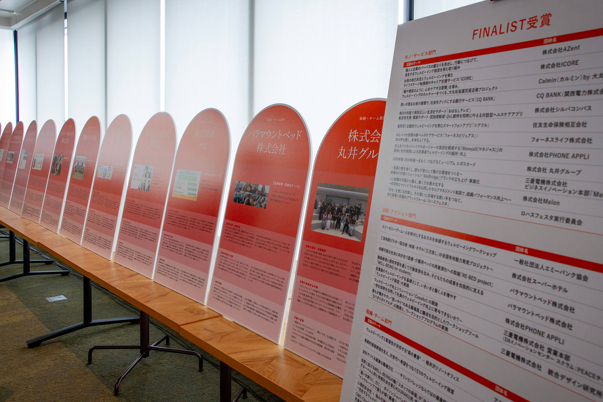 第4回ウェルビーイングアワード、会場の様子。決勝プレゼン選出の各団体と取り組みを紹介するパネル展示