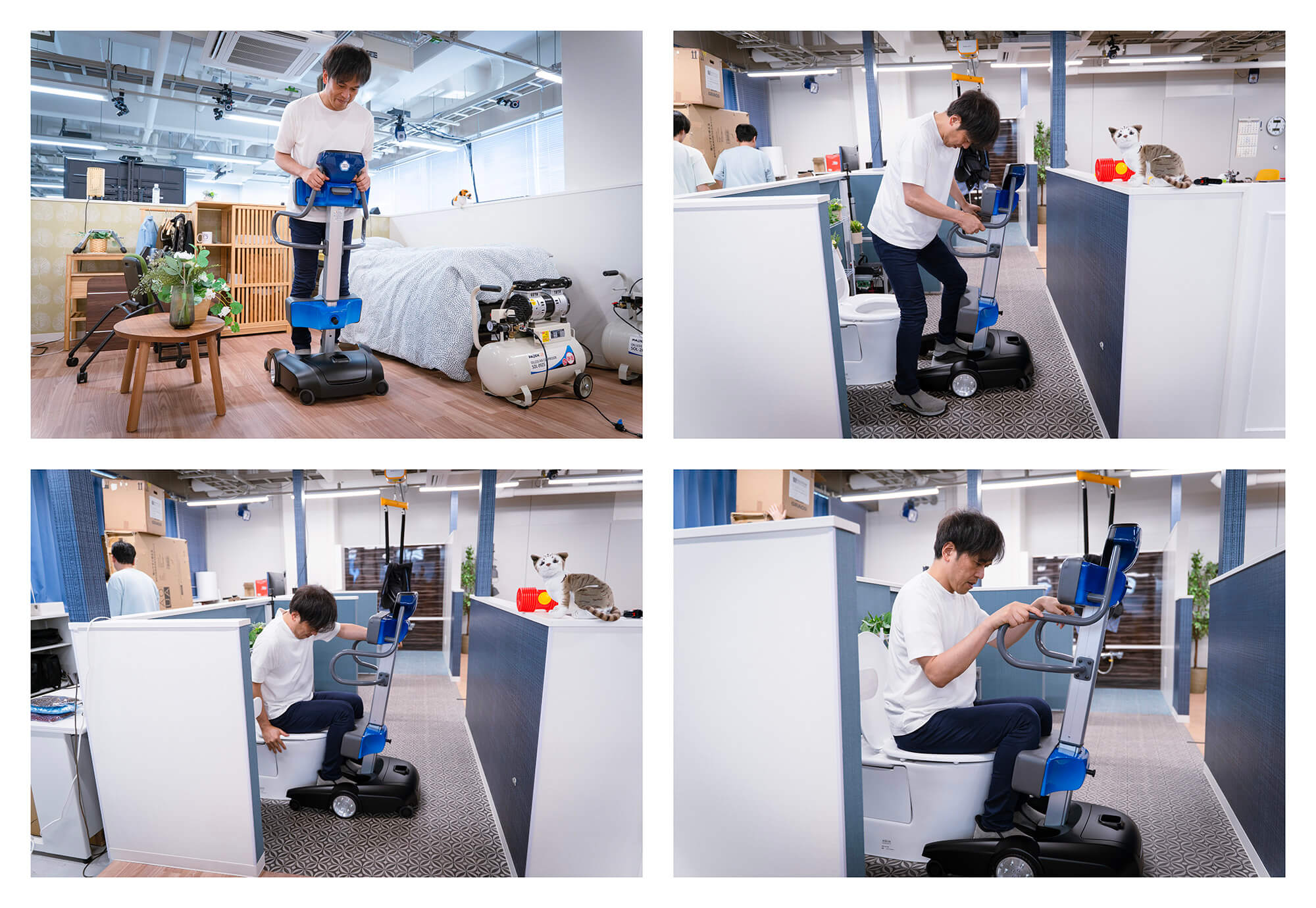 ベッドやローテーブルが配置され、床も家庭用のフローリングが敷かれている